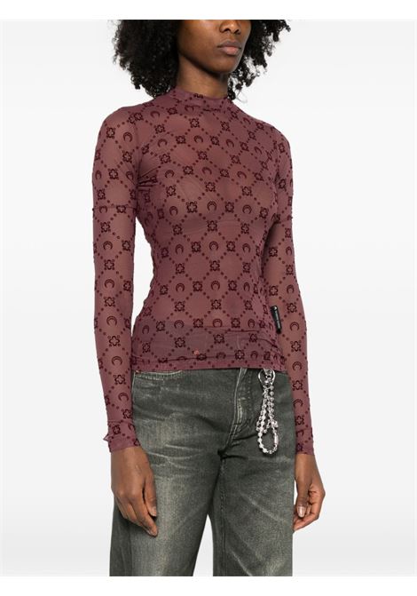 moongram mesh flock ls highneck top woman aubergine MARINE SERRE | WTO388ACJER0005PU70